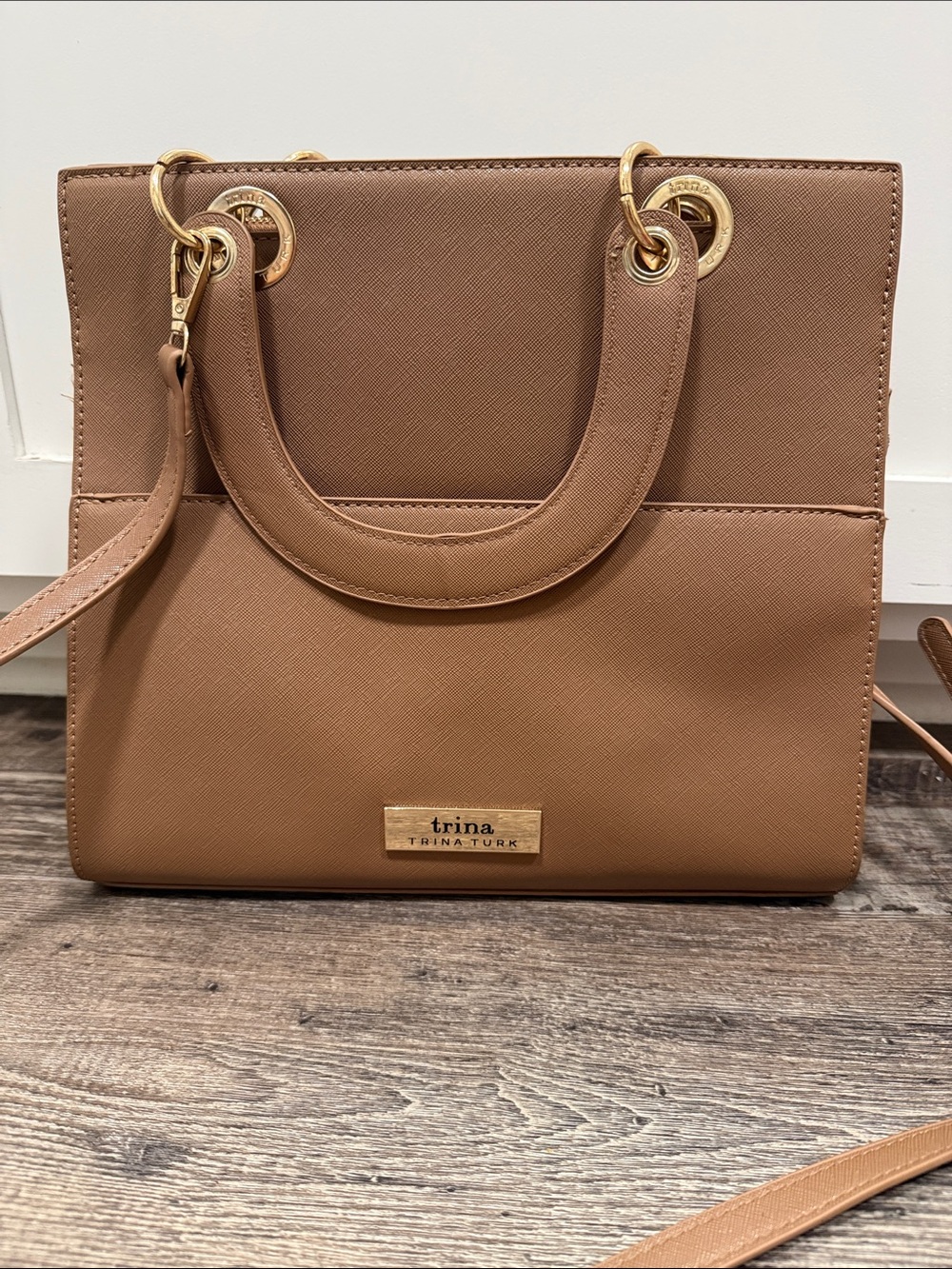 Trina Turk Double Handle Tote Crossbody Khaki
